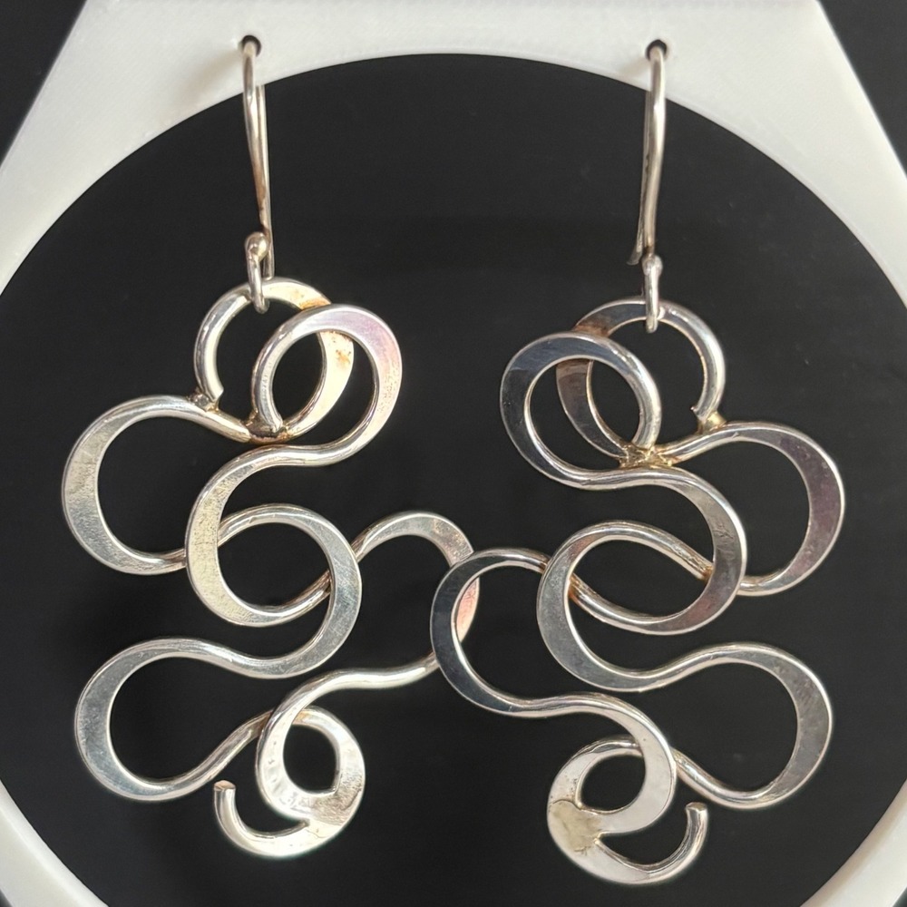 Vintage Sterling Silver Abstract Swirl Dangle Drop Earrings 925 Statement
